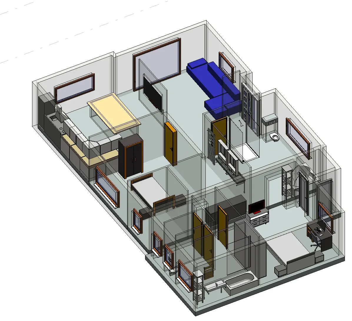 Axonométrie en transparence de l’appartement Frison
