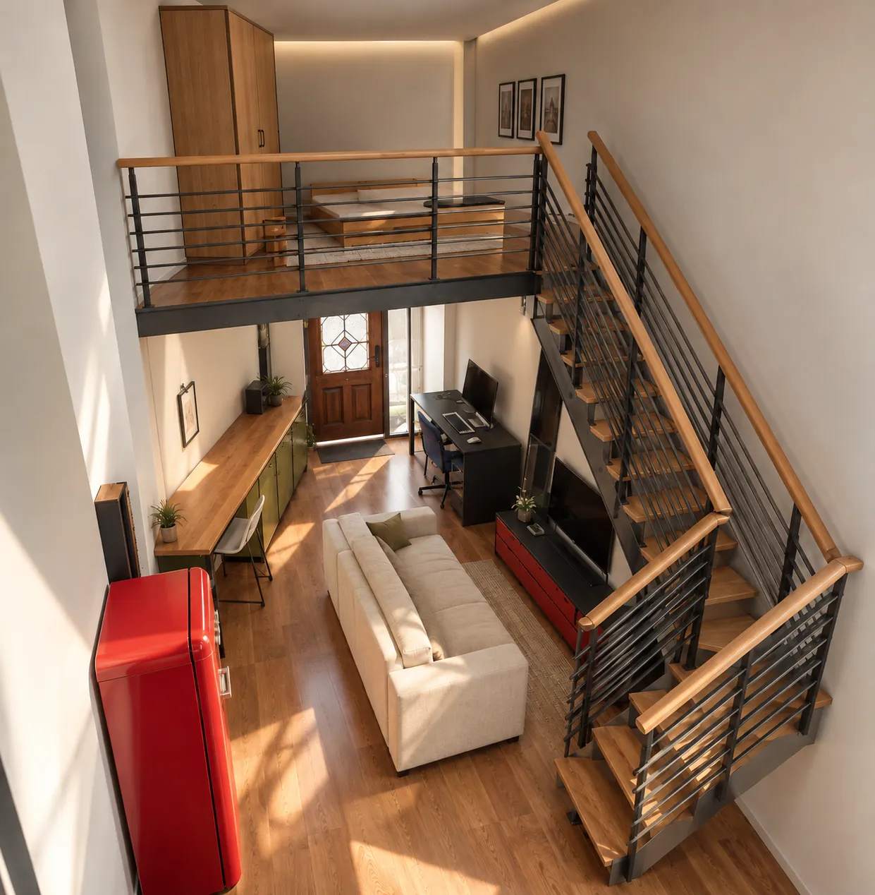 Rendu réaliste en vue plongeante sur la mezzanine