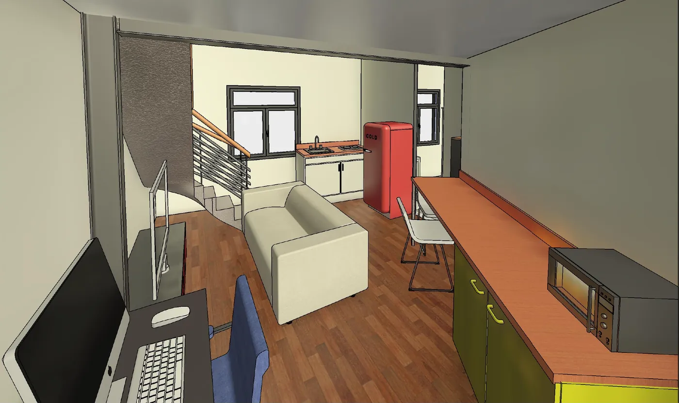 Maquette Revit du séjour et de la cuisine